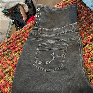 Faded Glory black capri jeans with embellished legs at the bottom.